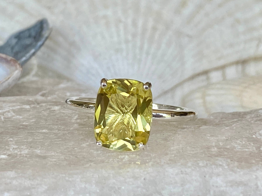 14k Antique Elongated Cushion Cut Lemon Citrine Ring