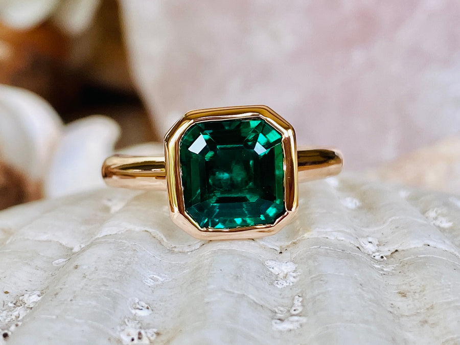 Emerald Asscher Cut Solitaire Ring