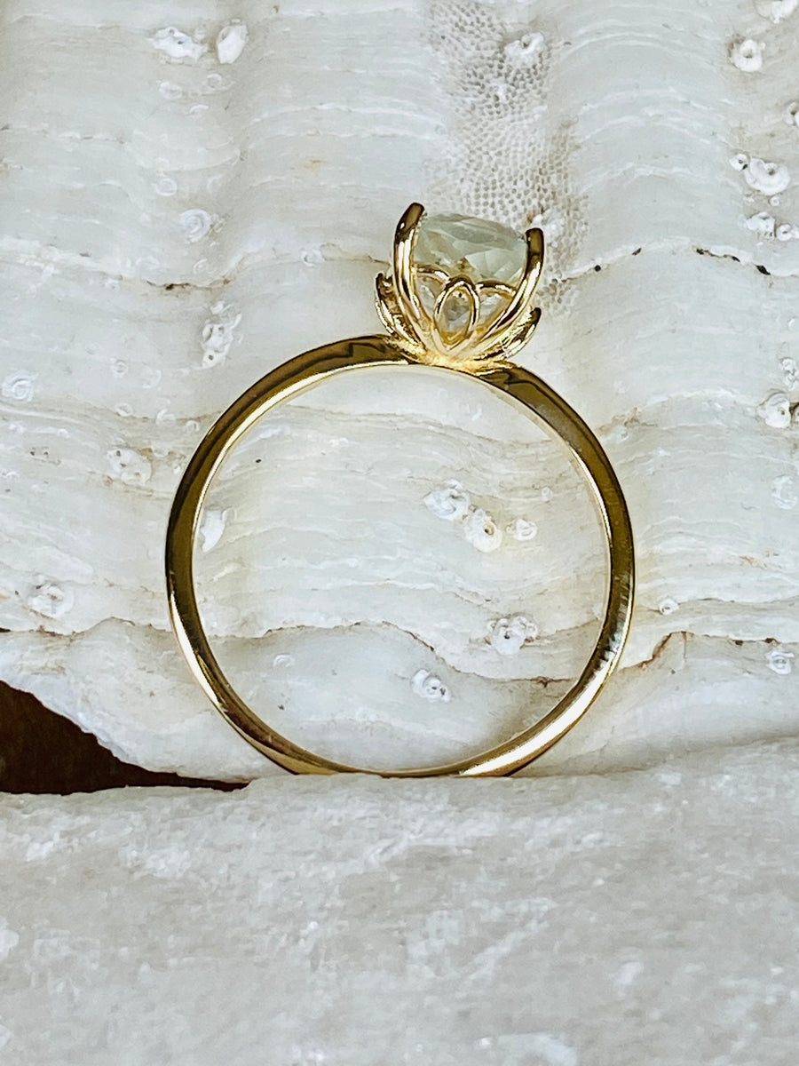 Elongated Cushion Cut Green Amethyst Prasiolite Solitaire Ring