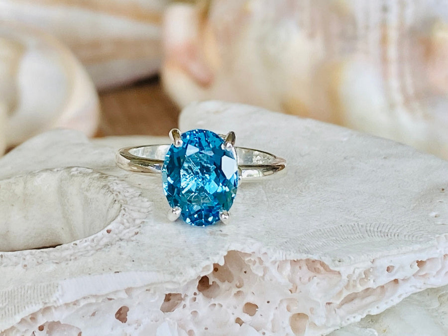 14k Oval Swiss Blue Topaz Solitaire Ring