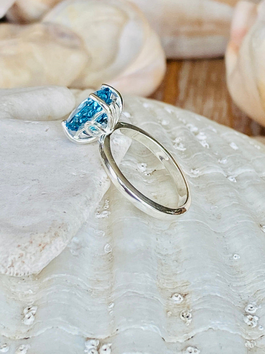 14k Oval Swiss Blue Topaz Solitaire Ring