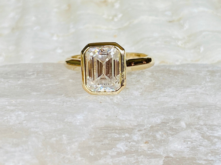 Moissanite Emerald Cut Solitaire Bezel Ring 3.00ct