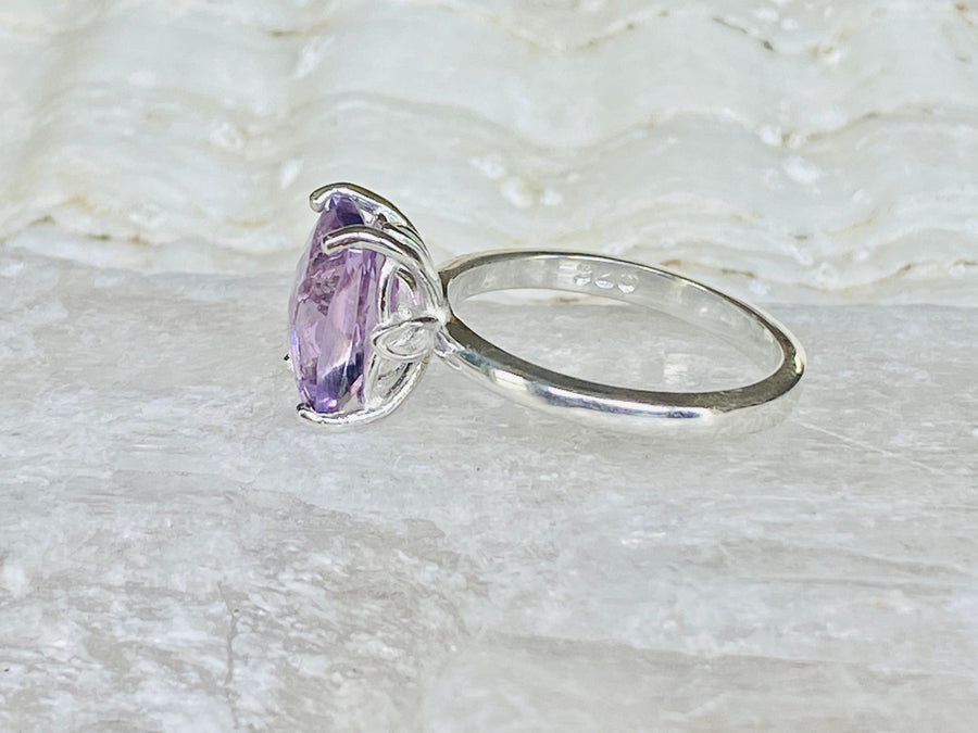 14k Antique Lavender Rose De France Amethyst Elongated Cushion Cut Ring 2.00ct