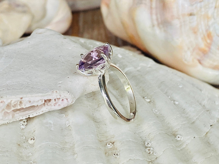 14k Antique Lavender Rose De France Amethyst Elongated Cushion Cut Ring 2.00ct