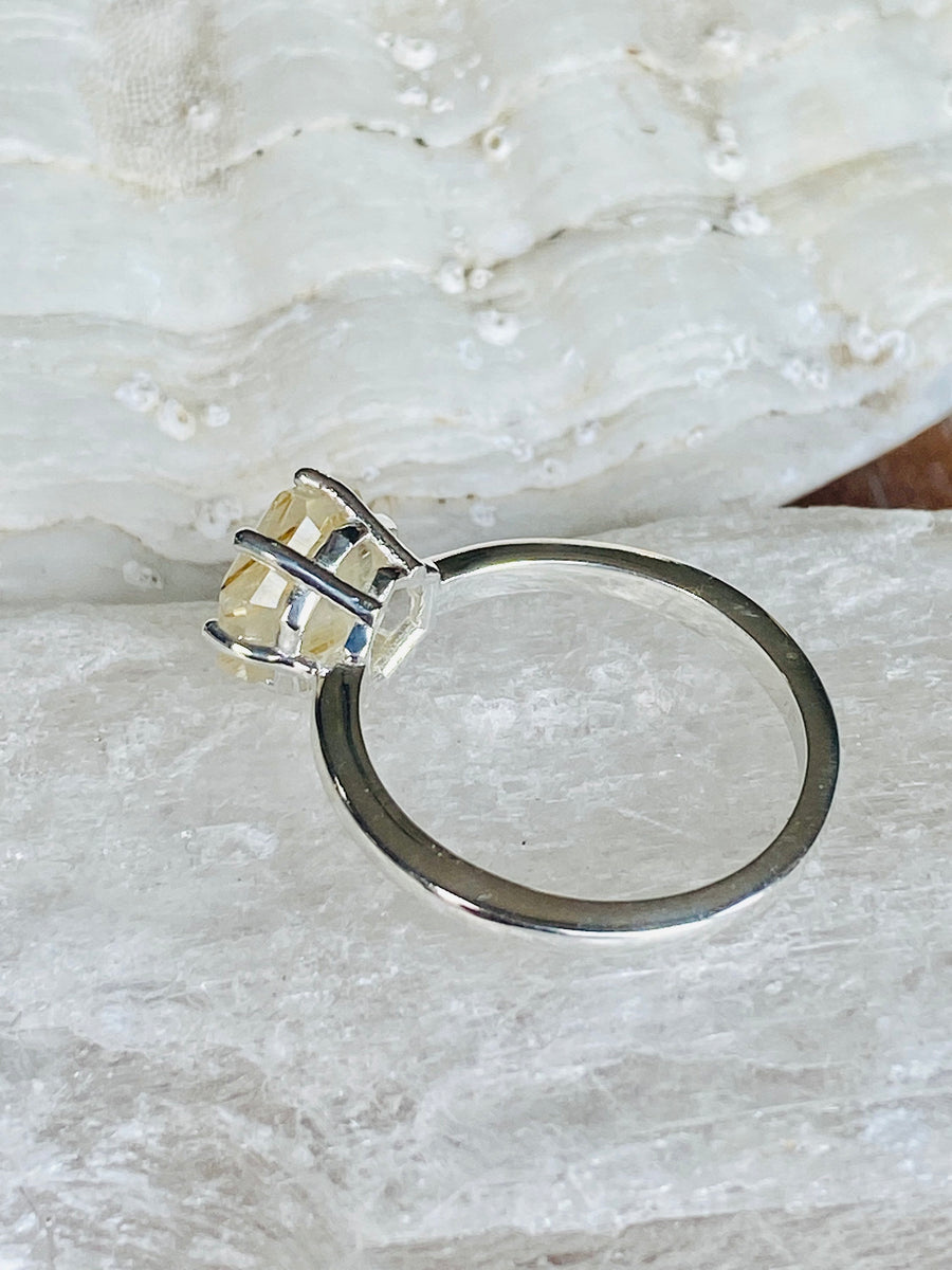 Golden Rutilated Tourmalinated 8mm Hexagon Quartz Ring