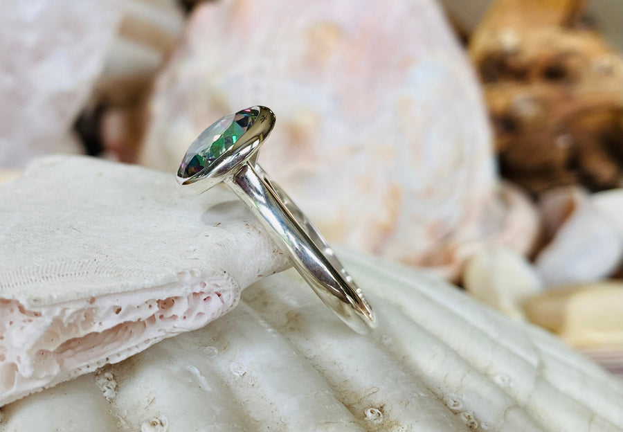 14k Round Bezel Mystic Topaz Solitaire Ring