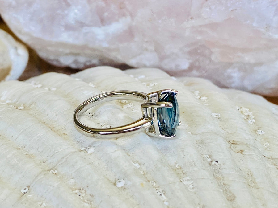 Antique Cushion London Blue Topaz Solitaire Ring