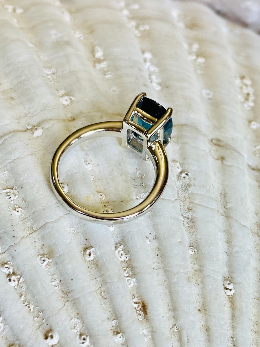 Antique Cushion London Blue Topaz Solitaire Ring