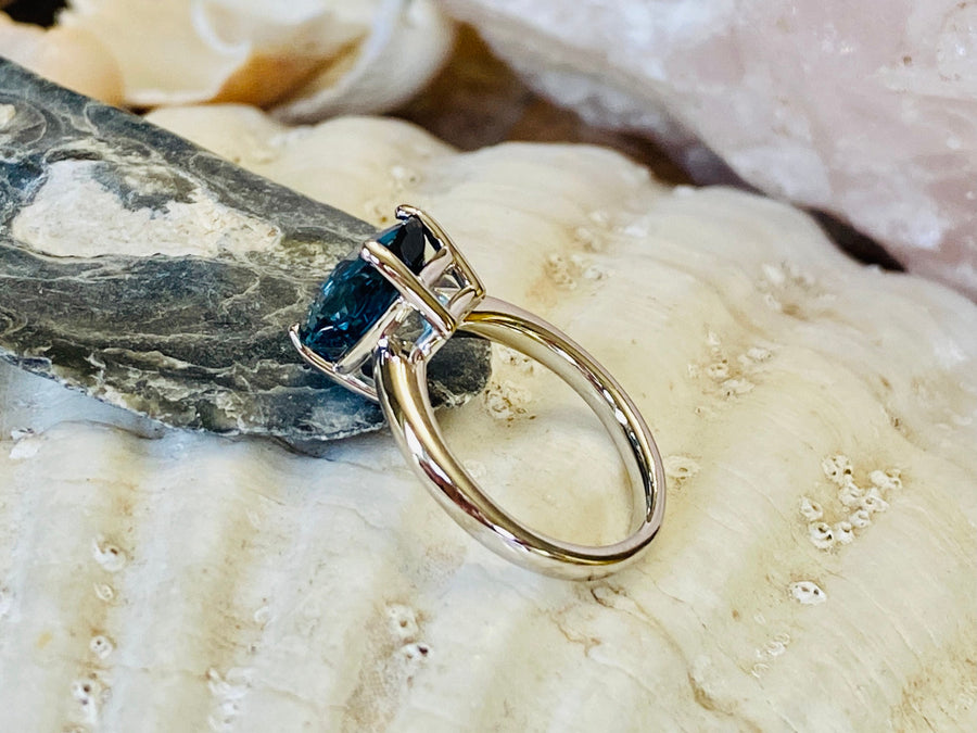 Antique Cushion London Blue Topaz Solitaire Ring
