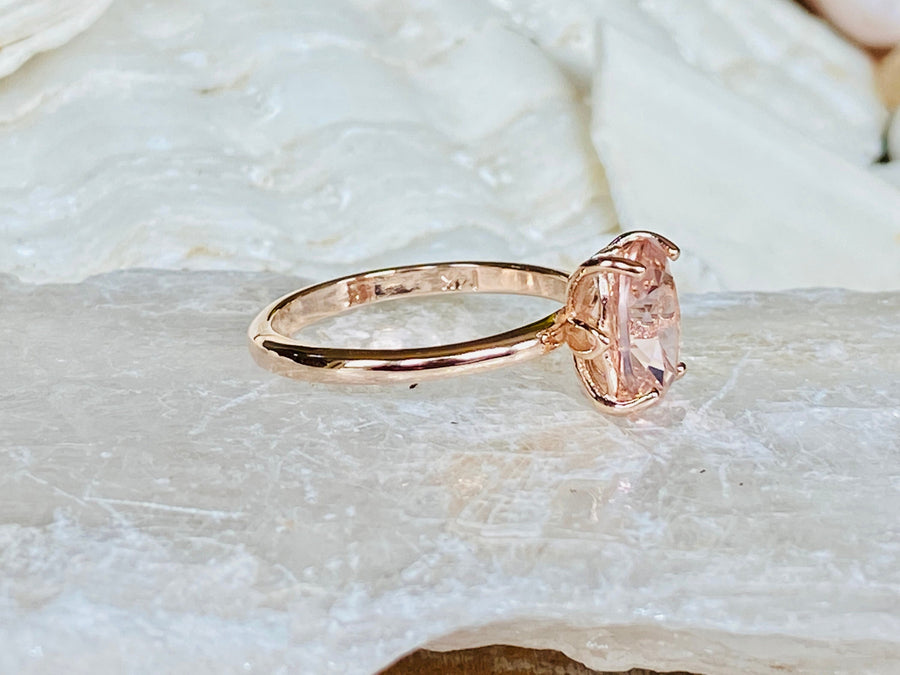 Oval Cut Morganite Solitaire Ring