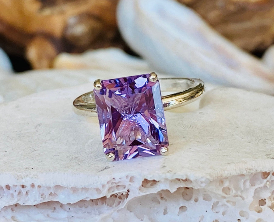 14k Lavender Rose De France Amethyst Large 2mm Radiant Cut 3.00ct Ring