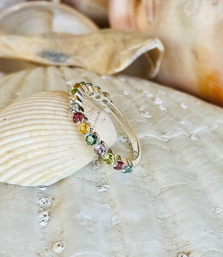 14k Multicolor Natural Tourmaline Ring