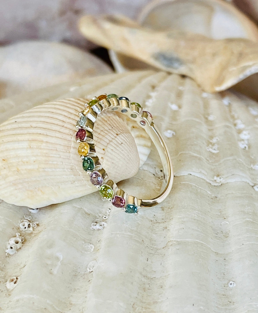 14k Multicolor Natural Tourmaline Ring