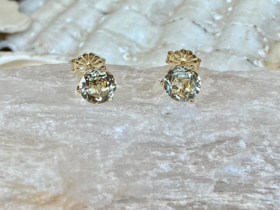 Round Green Amethyst Prasiolite Stud Earrings