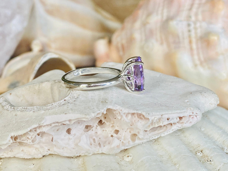 14k Lavender Rose De France Amethyst Oval Cut Ring 3.00ct