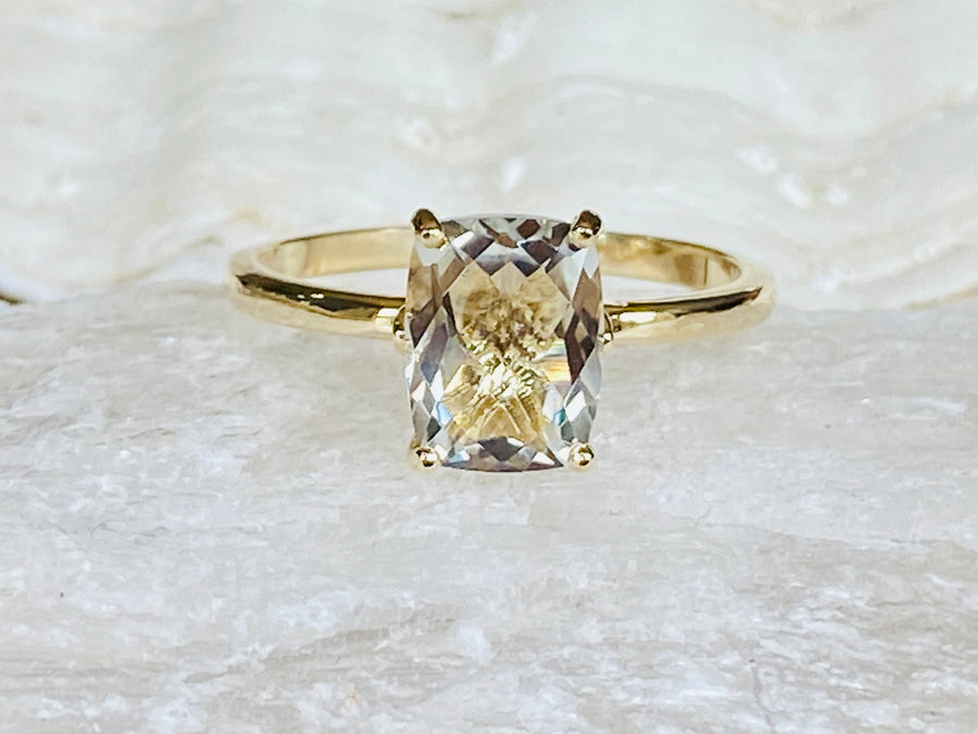 Elongated Cushion Cut Green Amethyst Prasiolite Solitaire Ring