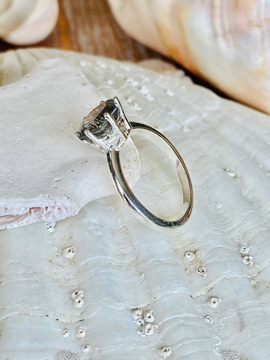 Black Rutilated 8mm Hexagon Tourmalinated Quartz Solitaire Ring