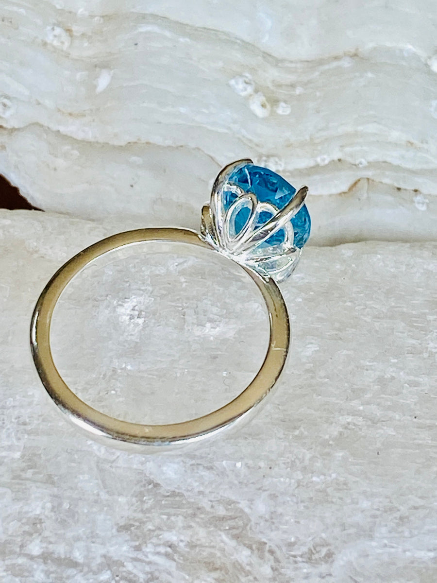 14k Oval Swiss Blue Topaz Solitaire Ring