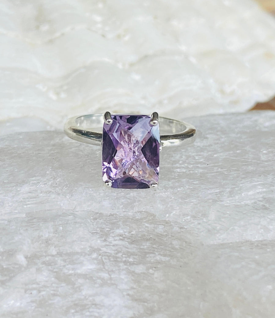 14k Antique Lavender Rose De France Amethyst Elongated Cushion Cut Ring 2.00ct