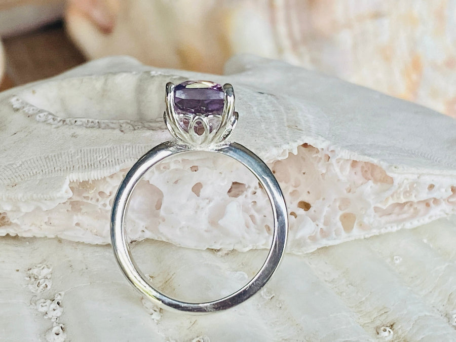 14k Antique Lavender Rose De France Amethyst Elongated Cushion Cut Ring 2.00ct