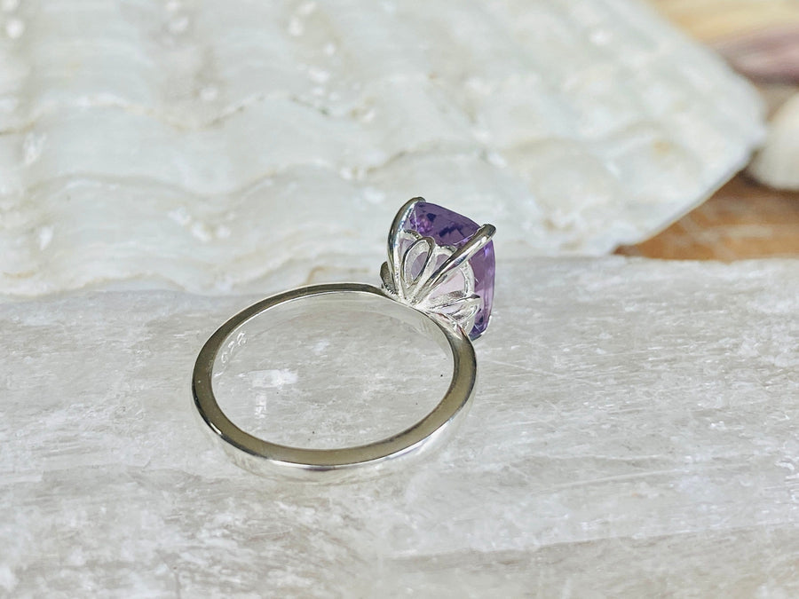 14k Antique Lavender Rose De France Amethyst Elongated Cushion Cut Ring 2.00ct