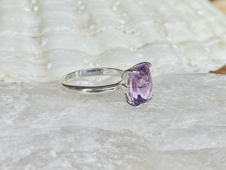 14k Antique Lavender Rose De France Amethyst Elongated Cushion Cut Ring 2.00ct