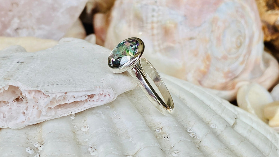 14k Round Bezel Mystic Topaz Solitaire Ring