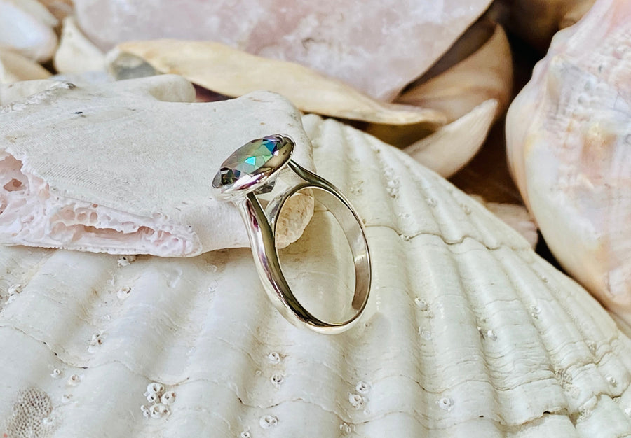 14k Round Bezel Mystic Topaz Solitaire Ring