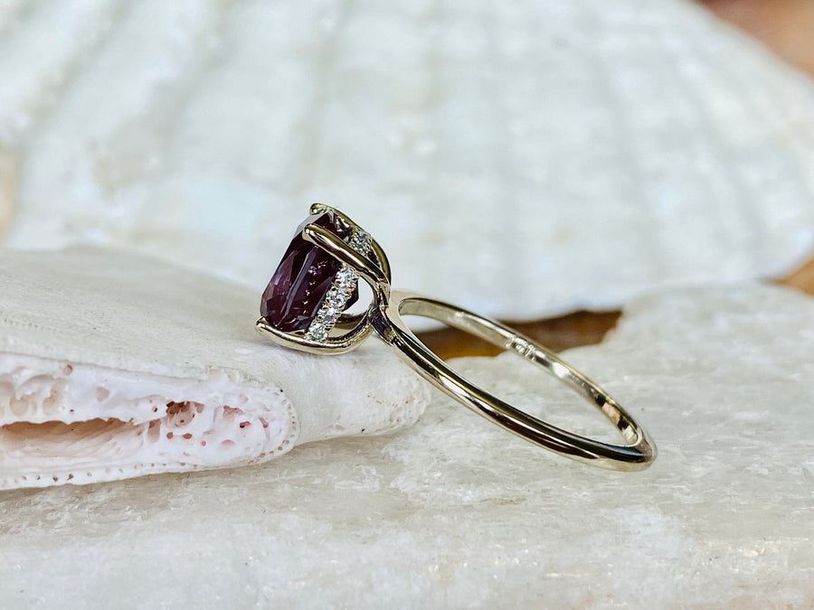 14k Cushion Cut Hidden Halo Alexandrite Gold Ring