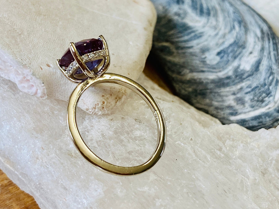 14k Cushion Cut Hidden Halo Alexandrite Gold Ring