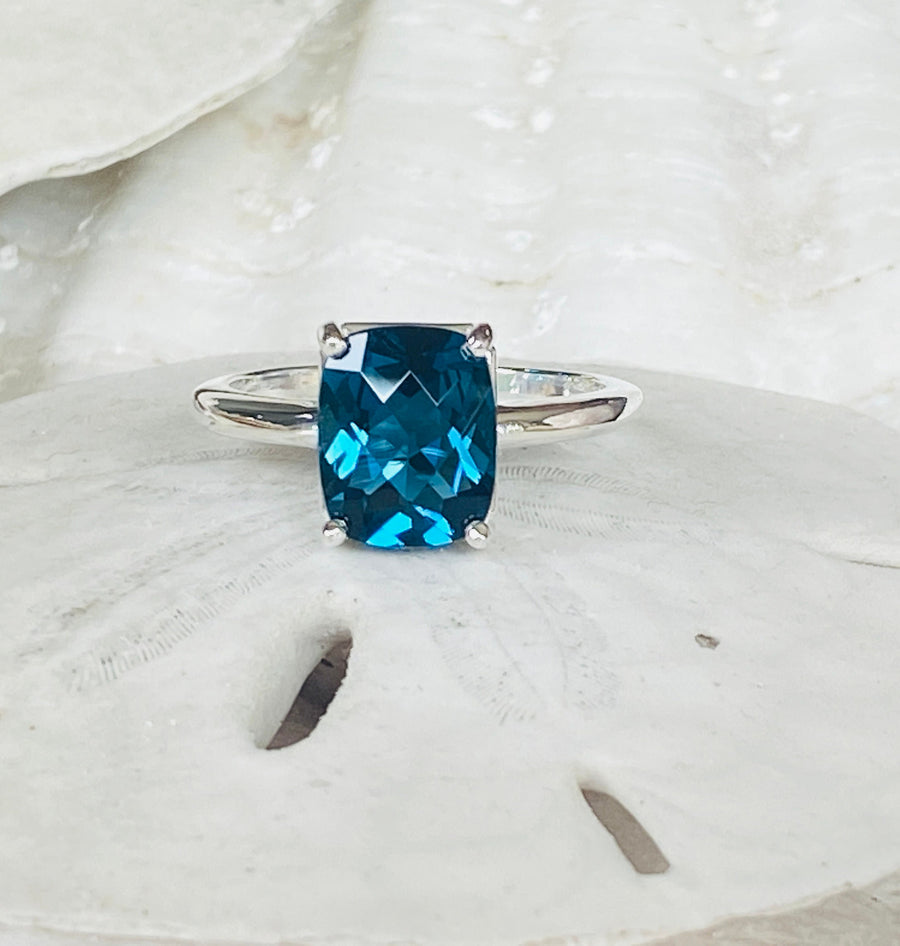 Antique Cushion London Blue Topaz Solitaire Ring