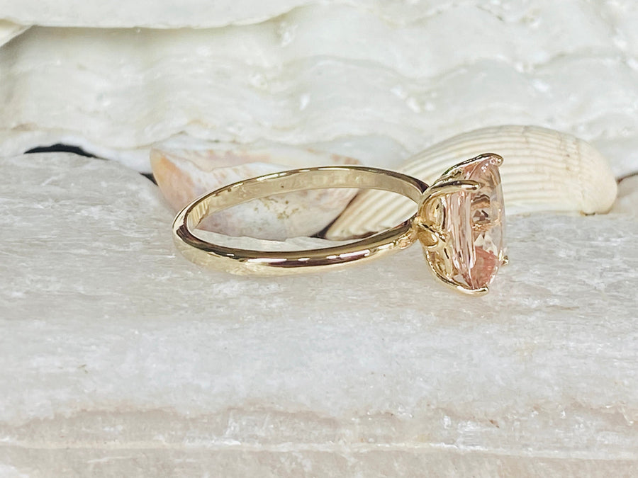 14k Elongated Cushion Cut Natural Morganite Solitaire Ring