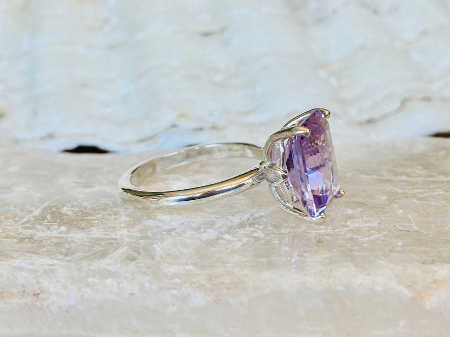 14k Lavender Rose De France Amethyst Large 2mm Radiant Cut 3.00ct Ring