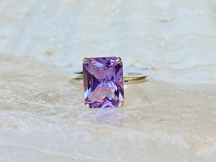 14k Lavender Rose De France Amethyst Large 2mm Radiant Cut 3.00ct Ring