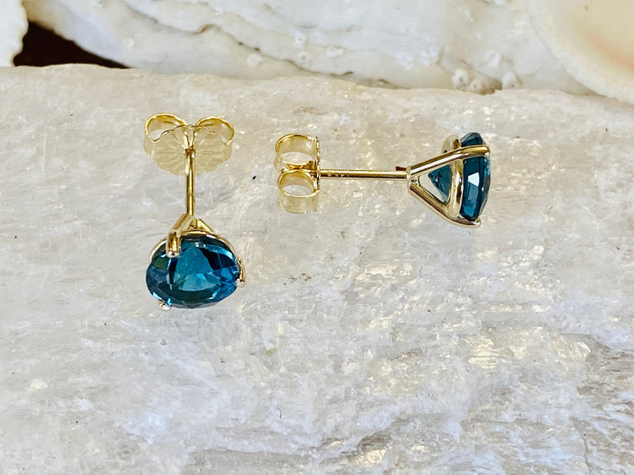 London Blue Topaz Martini Setting Stud Earrings