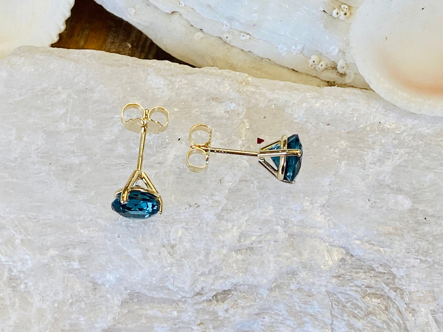 London Blue Topaz Martini Setting Stud Earrings