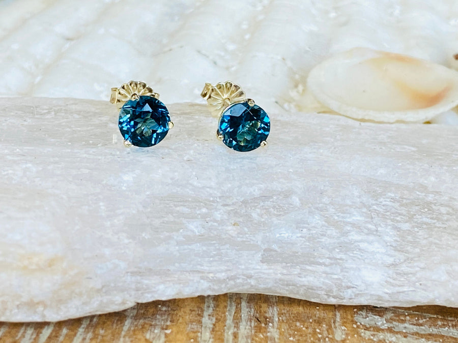 London Blue Topaz Martini Setting Stud Earrings