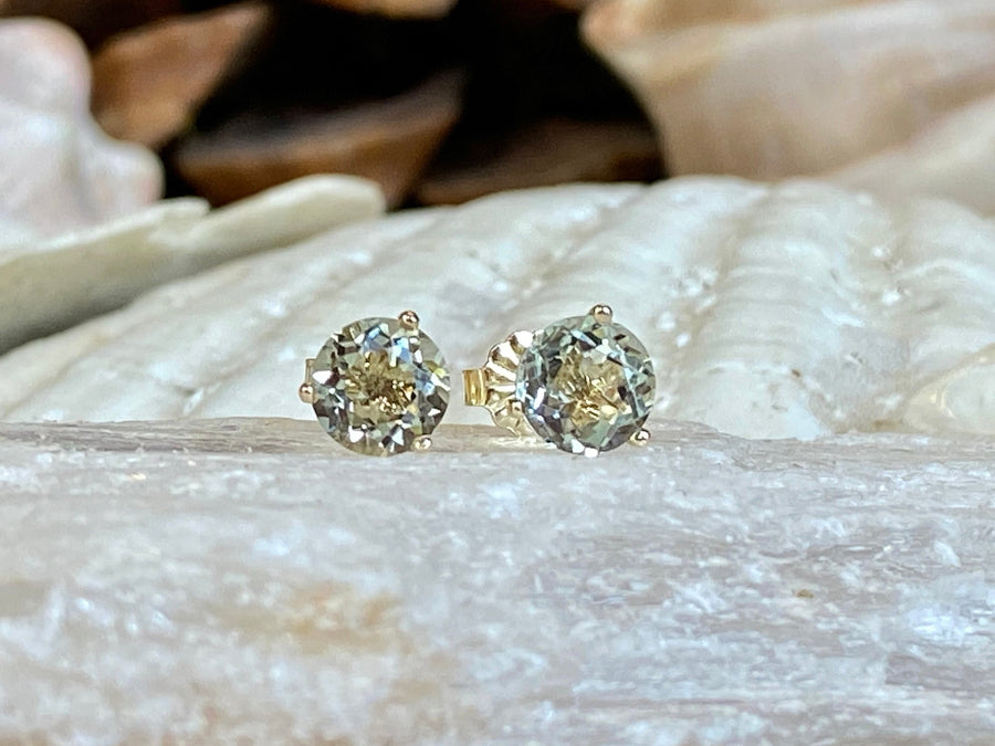 Round Green Amethyst Prasiolite Stud Earrings