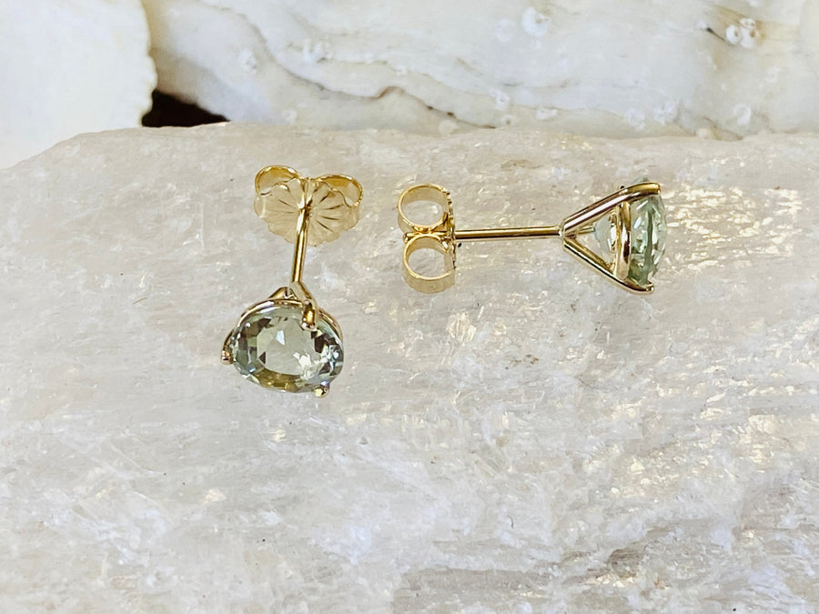 Round Green Amethyst Prasiolite Stud Earrings