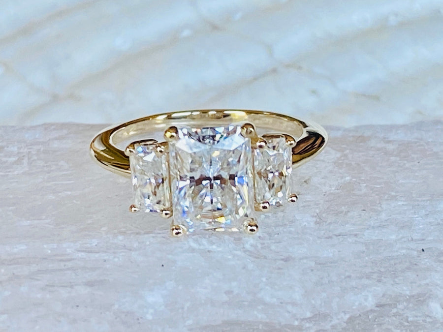 Moissanite Three Stone 2.00ct Radiant Cut Ring