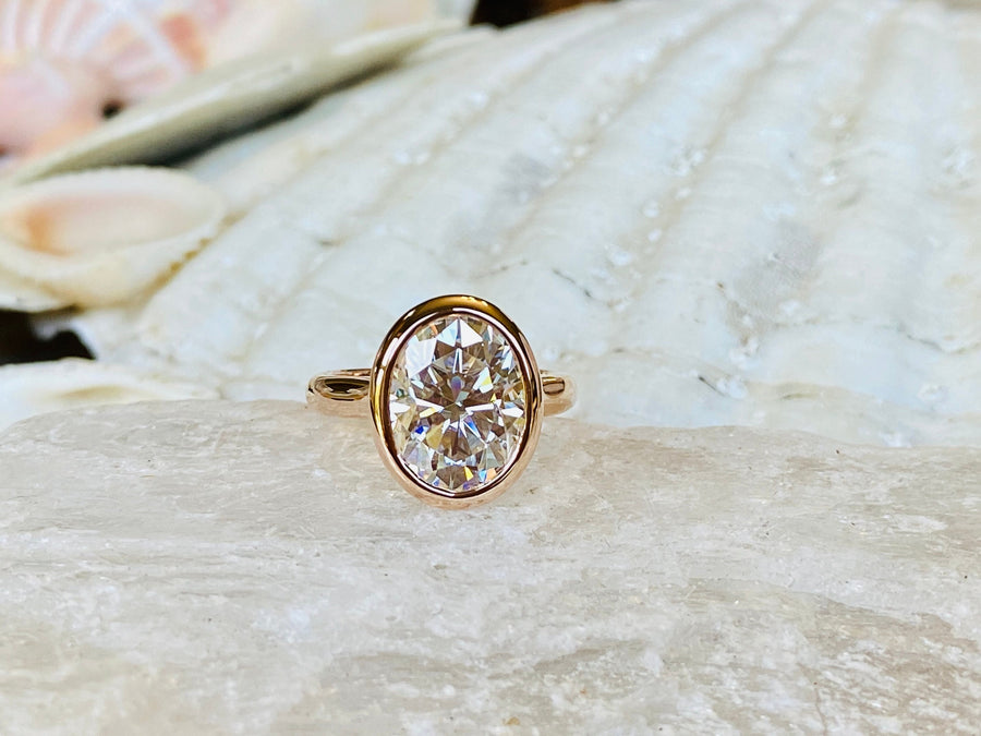 Large Oval Moissanite Solitaire Bezel Setting Engagement Ring 5.00ct