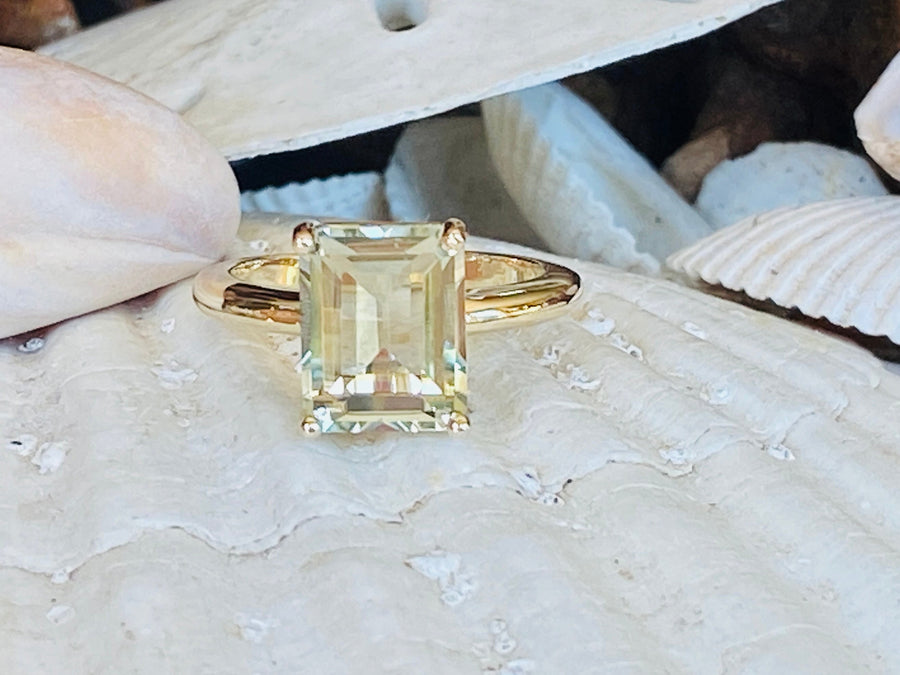 Emerald Cut Green Amethyst Prasiolite Solitaire Ring 3.00ct
