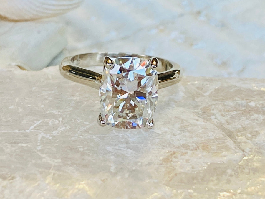 Antique Moissanite Elongated 3.50ct Cushion Cut Ring