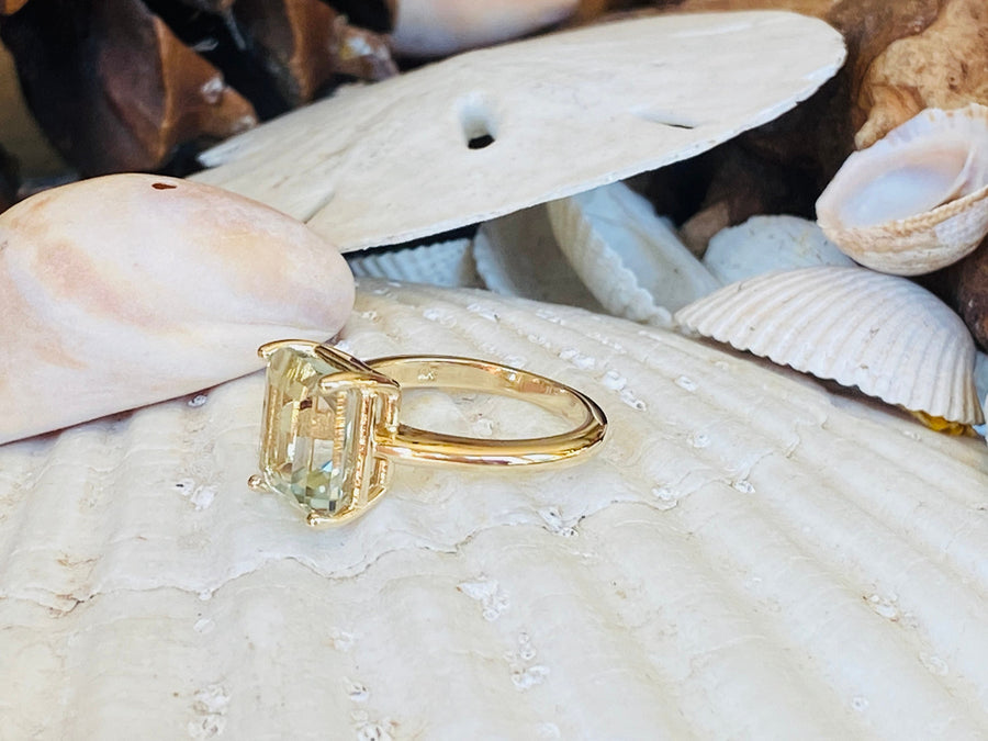 Emerald Cut Green Amethyst Prasiolite Solitaire Ring 3.00ct