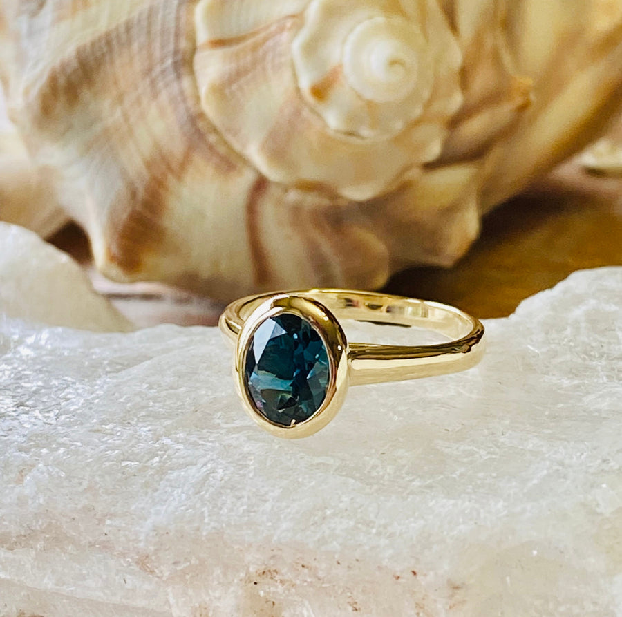 14k Oval Bezel London Blue Topaz Solitaire Ring