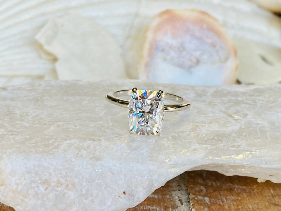 Antique Moissanite Elongated Cushion Cut Solitaire Ring