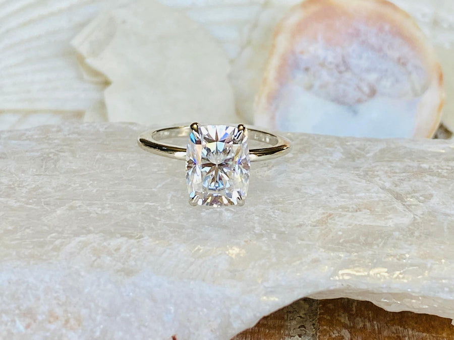 Antique Moissanite Elongated Cushion Cut Solitaire Ring