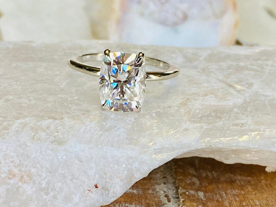 Antique Moissanite Elongated Cushion Cut Solitaire Ring