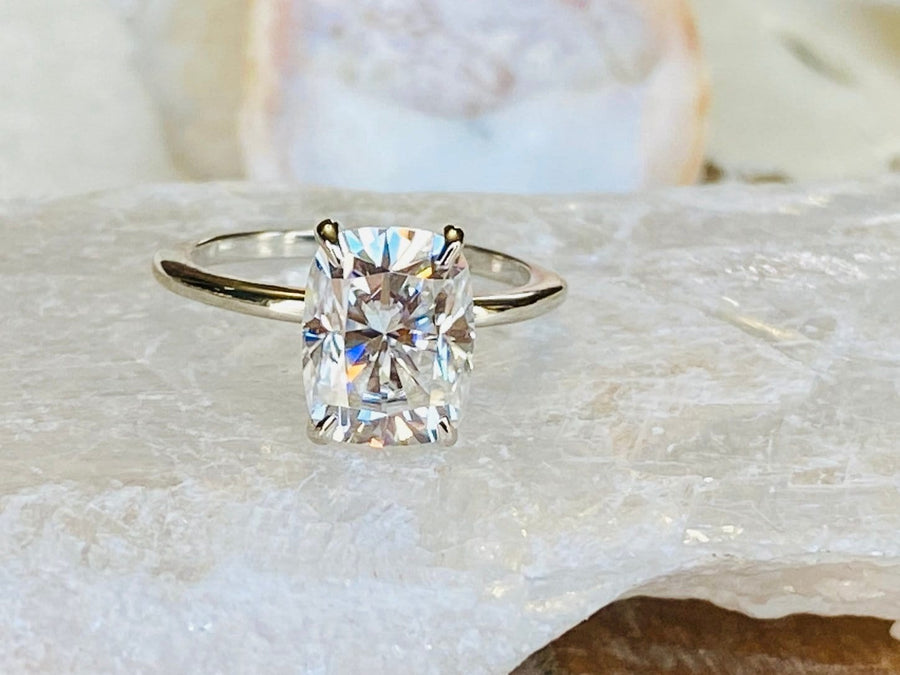 Antique Moissanite Elongated Cushion Cut Solitaire Ring