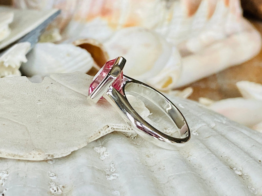 14k Asscher Cut Padparadscha Pink Sapphire Bezel Ring